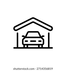 Linha simples de arte de um carro dentro de uma garagem que representa serviços de carro e manutenção automotiva