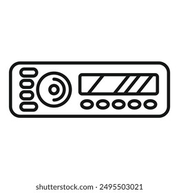 Simple line art of a car radio playing music with buttons and an antenna