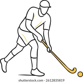 Simple Line Art Caricature of Hockey Player