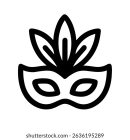 Simple Line Art Carnival Masquerade with Feather Decoration Icon Element