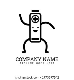 Simple line art of cartoon character of a dancing battery for symbol or mascot.