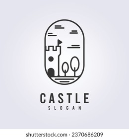 simple line art castle logo vector illustration design