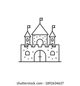 Simple Line Art Castle Vector Illustration Isolated On White Background. Linear Style Of Castle Icon