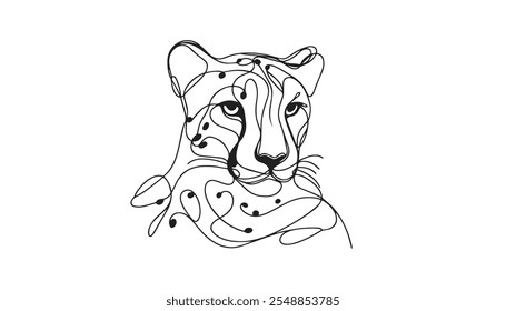 Simple line art cheetah head mascot logo, isolated.