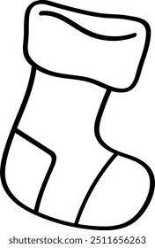 Simple Line Art Christmas Stocking Outline for Holiday Designs
