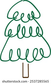  Árvore de Natal de arte de linha simples, vetor Evergreen minimalista