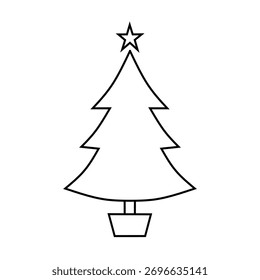 Simple Line Art Christmas Tree with Star and Pot for Decoration
