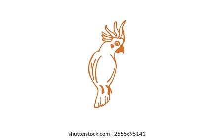 Simple line art of a cockatoo with a crest, drawn in orange on a white background, perfect for design projects.