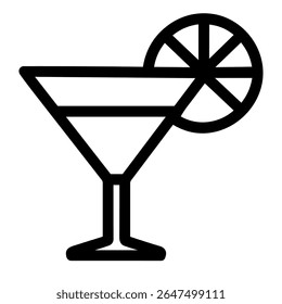 Simple Line Art Cocktail with Lemon Slice, Refreshing Drink Icon