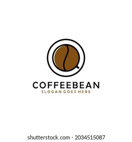 Simple Line art Coffee Cup with Coffee Bean Symbol Logo Design