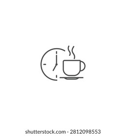 Simple line art coffee cup and clock