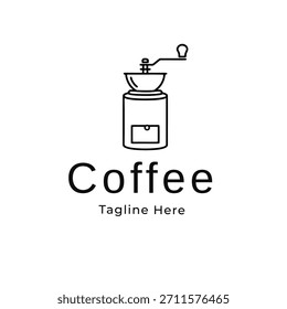 Simple Line Art Coffee Grinder with Text - Ideal for Branding and Cafes