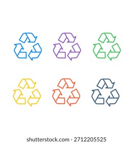 Simple Line Art Colored Recycle Symbol Icon on White Background