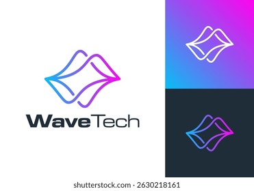 simple line art colorful wave audio sound logo design concept