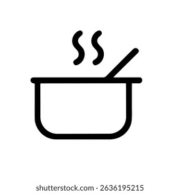 Simple Line Art Cooking Pot with Steam Icon Symbol Element