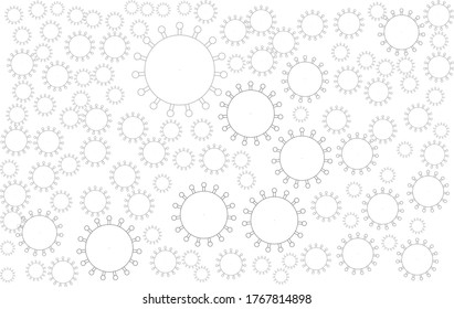 Simple line art corona virus background in black and white 