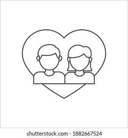 Simple line art of couple vector illustration isolated on white background. Linear style of couple icon