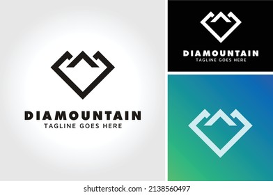 Crystal Diamond-Form der einfachen Linie mit Mountain for Adventure-, Outdoor- oder Juwelierlogo