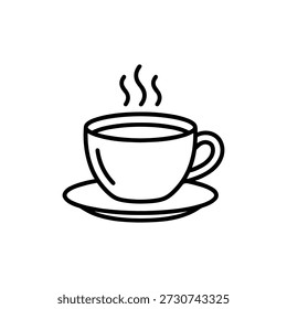 Simple Line Art Cup of Coffee with Steam Drink Icon