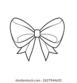 Simple Line Art of a Decorative Bow with Ribbon