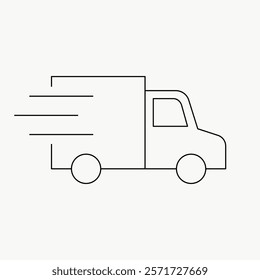 Simple line art of a delivery truck. Minimalist design with a moving truck. Fast delivery concept in a clean, straightforward style. Simple isolated black line art doodle vector.