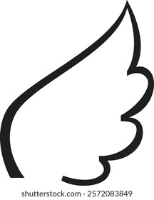 Simple line art depicting an angel wing gracefully rising with soft curves against a clean white background, perfect for conveying themes of spirituality and religious inspiration