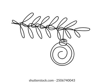 Simple line art depicting a festive branch with a decorative ornament hanging below 