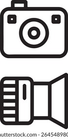 Simple Line Art Depiction of Camera and Camcorder Represents Photography Videography and Digital Media Creation Tools