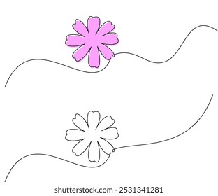 Simple line art design featuring pink and white flowers in an abstract, flowing composition. Vector illustration.
