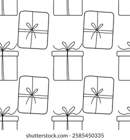 Simple line art design featuring wrapped gift boxes on a white background