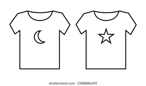 Simple Line Art Designs: Crescent Moon and Star on T-Shirts