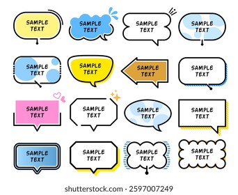 Simple line art dialog callout design sets, frames, frames, illustrations Changeable line width	