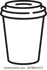 Simple line art disposable coffee cup with lid for takeaway drinks and beverages