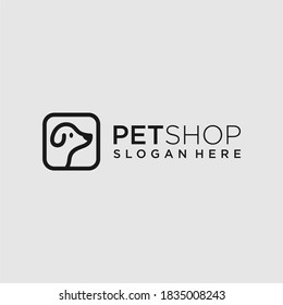 Simple Line Art Dog Head Icon For Pet Shop Logo Design.