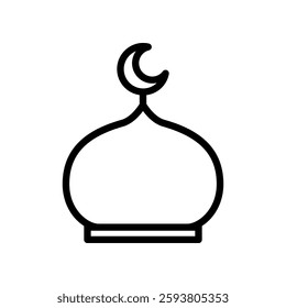 Simple Line Art of Dome With Crescent Moon Symbol, representing a mosque