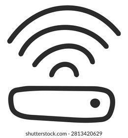 A simple line art doodle icon of wifi router with signal, a minimal outline vector illustration.