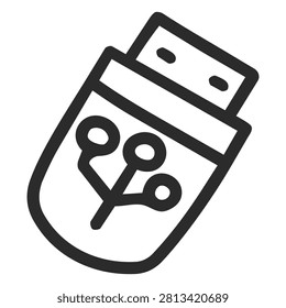 A simple line art doodle icon of usb dongle network, a minimal outline vector illustration.