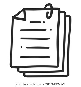 A simple line art doodle icon of clipped documents, a minimal outline vector illustration.