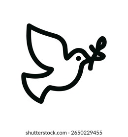 Simple Line Art Dove with Olive Branch Peace Symbol Icon