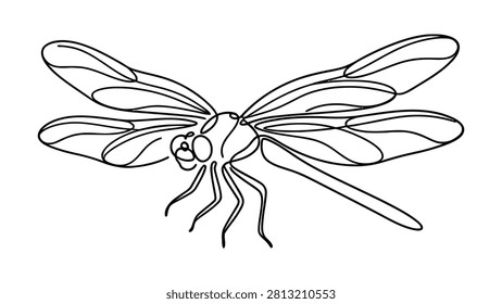 Simple line art dragonfly featuring detailed wings and segmented body