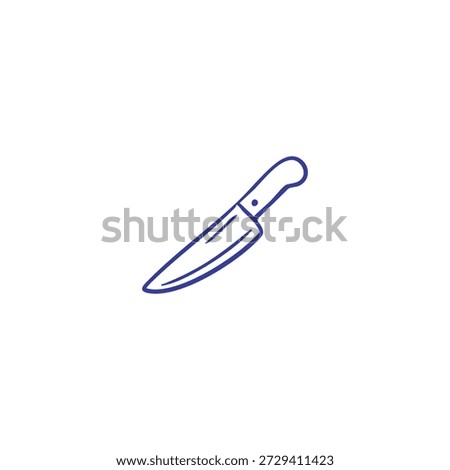 A simple line art drawing depicts a blue kitchen knife with a handle and sharp blade on a white background.