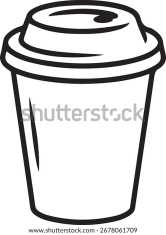 Simple line art drawing of a disposable coffee cup with lid for takeaway drinks