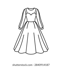 Simple line art drawing of a formal gown with long sleeves and full skirt.