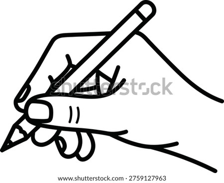 A simple line art drawing of a hand grasping a pencil, poised to create.