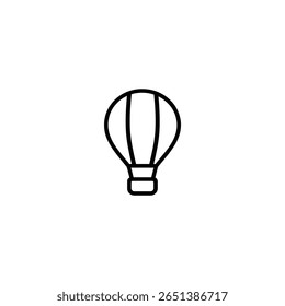 A simple line art drawing of a hot air balloon with a basket, symbolizing travel, adventure, and flight.