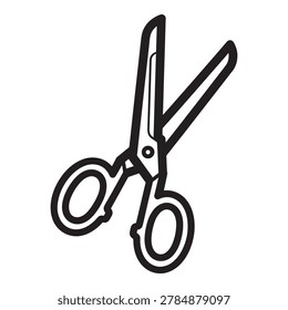 A simple line art drawing of a pair of scissors, depicted in black lines on a clean white background, perfect for editing and cutting concepts.