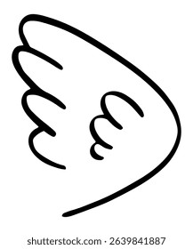 Simple line art drawing of a wing capturing themes of flight, freedom, and spiritual ascension, perfect for enhancing various design projects with a minimalist touch