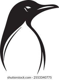 Simple line art of an emperor penguin silhouette in vector style. Minimalistic design with black lines and simple shapes on a white background. EPS format.