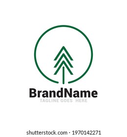 Simple line art evergreen pine tree logo design vector image.