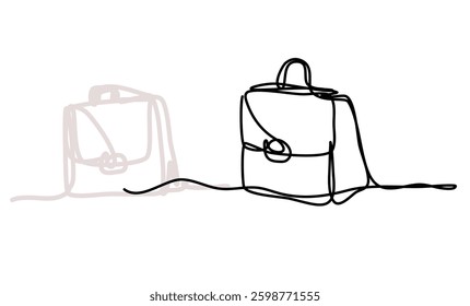 Simple line art featuring two bags in a minimalistic style. One bag is more prominent with bold lines, while the other fades into background. Clean and modern design.